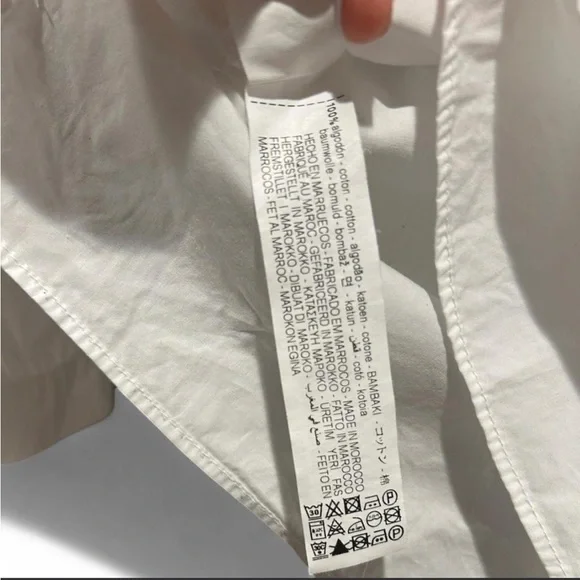 ZARA Poplin Ruffle 3/4 Long Sleeve Button Up Blouse | White | Size 10 - Picture 5 of 8